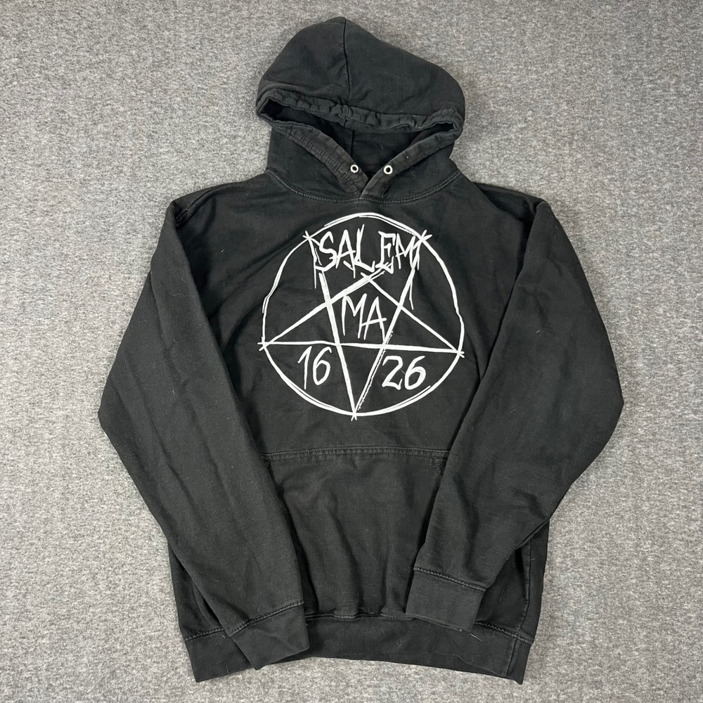 Salem MA 1626 Pentagram Hoodie Mens Large Black Graphic Pullover